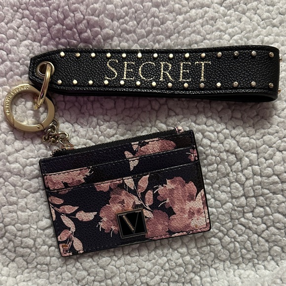 Victoria's Secret Black and Pink Floral Keychain Card Holder - Picture 1 of 2